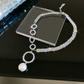 Silver Rhinestone Multi Circle Pearl Drop Choker Necklace view 6