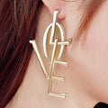 Long LOVE Letter Drop Earrings in Three Metal Tones view 3