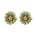 Purple and Green Fabric Flower Stud and Drop Earrings view 5