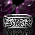 Celtic Knot Wolf Pattern Wide Band Ring Antiqued Silver Tone view 3