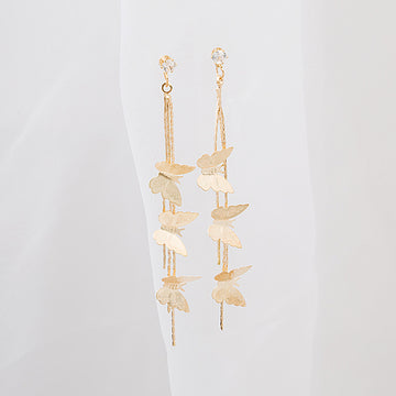 Gold and Silver Cascading Butterfly Long Chain Earrings