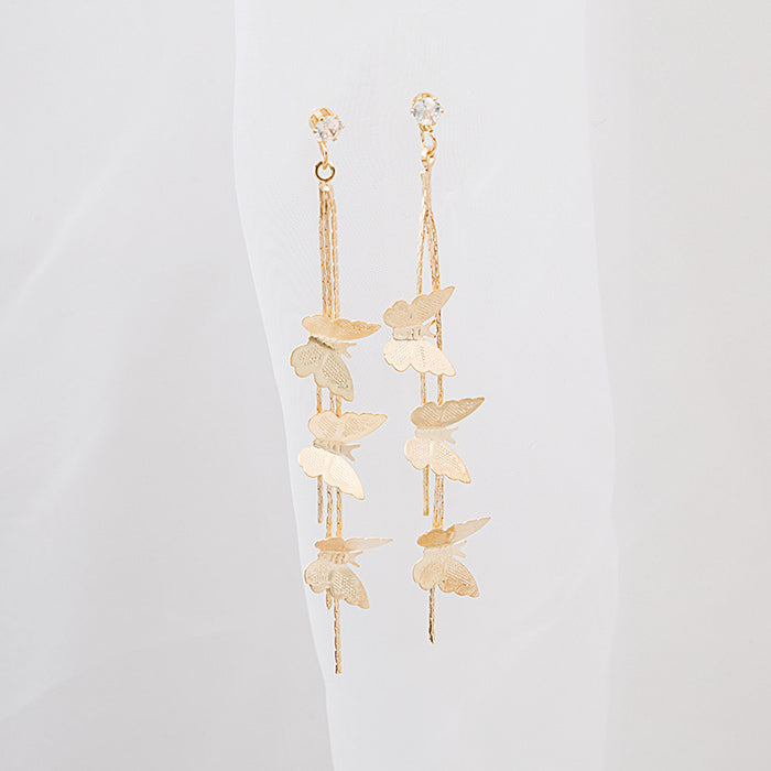 Gold and Silver Cascading Butterfly Long Chain Earrings