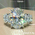 Silver Tone Large Oval CZ Ring Marquise Side Stones 6-10 view 5