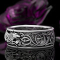 Celtic Knot Wolf Pattern Wide Band Ring Antiqued Silver Tone view 2