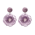 Purple and Green Fabric Flower Stud and Drop Earrings view 6