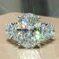 Silver Tone Large Oval CZ Ring Marquise Side Stones 6-10 view 1