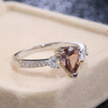 Silver Brown Pear Center Clear Side Stone Pave Band Ring Metal view 4