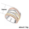 Tricolor Crossover Multirow Wide Ring Metal Jewelry Design view 5