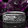 Celtic Knot Wolf Pattern Wide Band Ring Antiqued Silver Tone view 1
