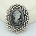 Black Silver Tone Woman Portrait Crystal Metal Brooch Pin view 6