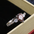 Silver Brown Pear Center Clear Side Stone Pave Band Ring Metal view 1