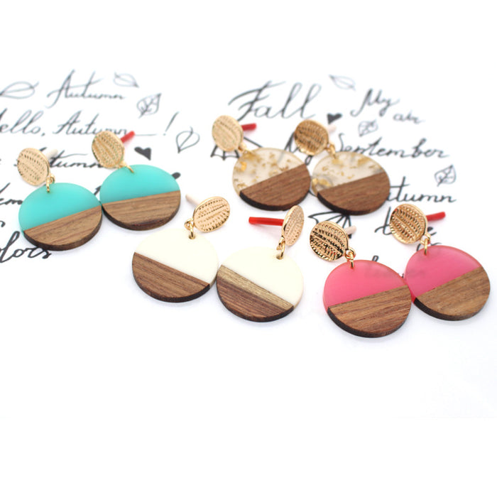 Round Wood and Resin Drop Stud Earrings in Four Colorways