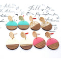 Round Wood and Resin Drop Stud Earrings in Four Colorways view 2