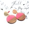 Round Wood and Resin Drop Stud Earrings in Four Colorways view 6