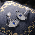 Silver Tone Blue Eye and Faux Pearl Jacket Earrings view 4