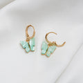 Gold Huggie and Marbled Butterfly Pendant Drop Earrings view 3