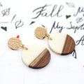 Round Wood and Resin Drop Stud Earrings in Four Colorways view 5