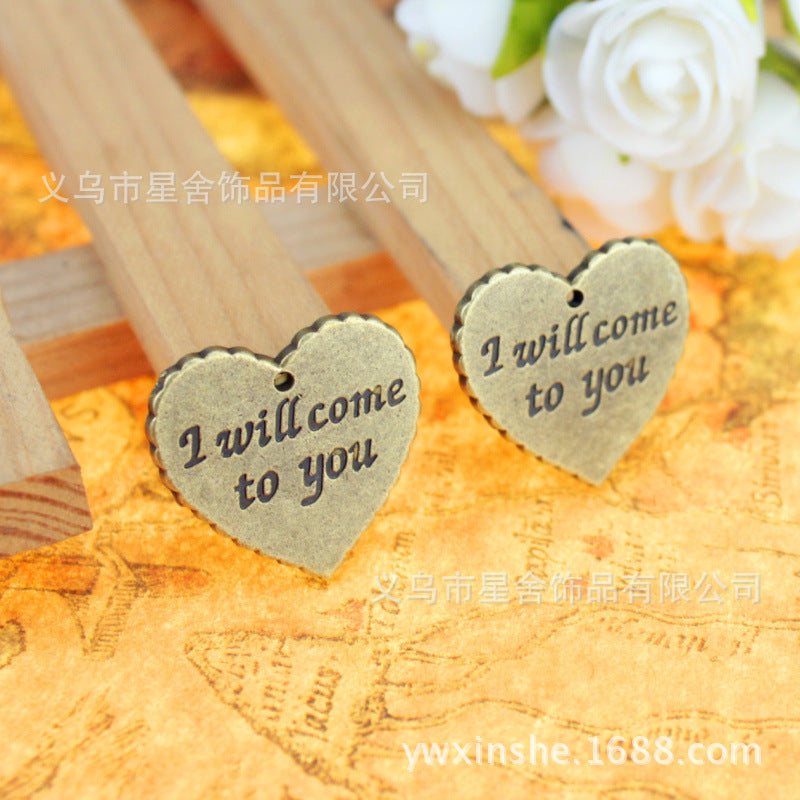 Vintage Alloy Letter Heart Charm Pendant 25x24mm