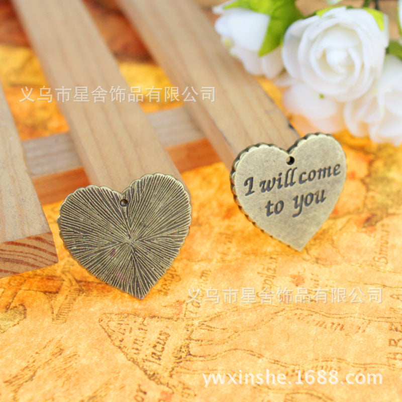 Vintage Alloy Letter Heart Charm Pendant 25x24mm