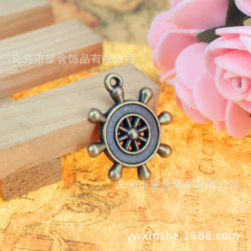 24mm Vintage Ship Wheel Alloy Charm Pendant