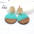 Round Wood and Resin Drop Stud Earrings in Four Colorways view 3