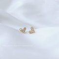 Gold Tone Mini Clear Stone Pave Open Heart Stud Earrings For Women view 1
