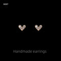 Gold Tone Mini Clear Stone Pave Open Heart Stud Earrings For Women view 6