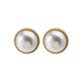 White Pearl Look Round Gold Rope Frame Stud Earrings view 5