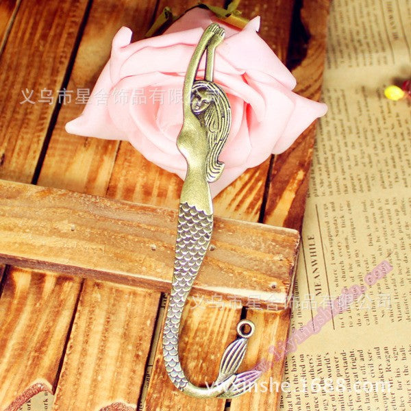 Vintage Double-Sided Mermaid Bookmark Hair Stick Charm Pendant