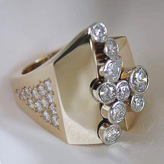 Clear Stone Geometric Cluster Gold Tone Ring Jewelry Accessory