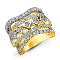 Gold-Tone Wide Zigzag Ring With Multiple Crystal Rows view 1