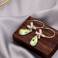 Rainbow Teardrop Bow Crystal Look Extra Long Hook Earrings view 3