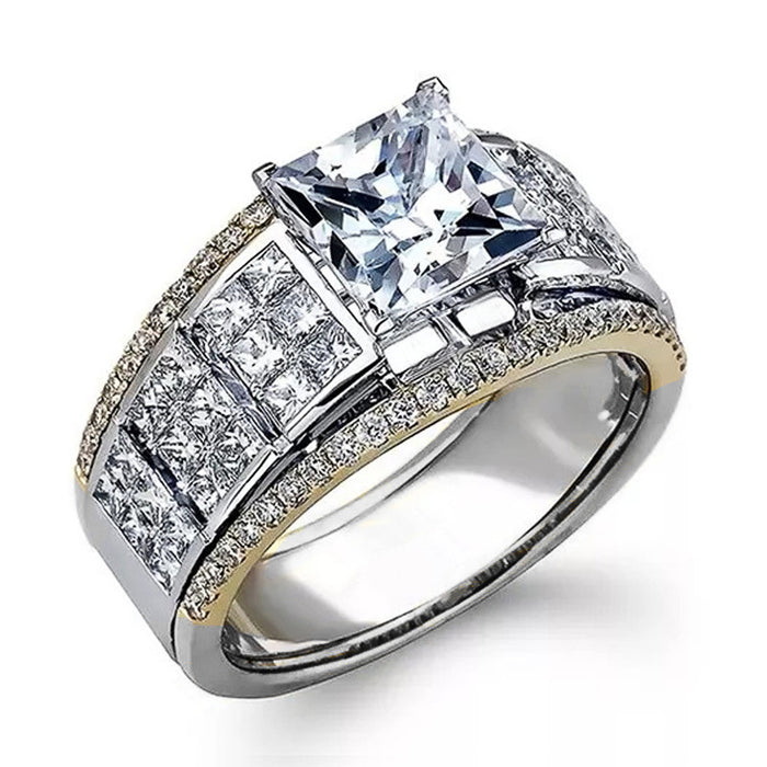 Two-Tone Wide Ring With Square Center and Pavé Panels