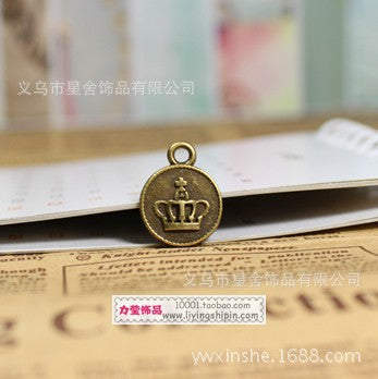 Alloy Crown Circle Charm Pendant, Single-Sided, 18x14mm
