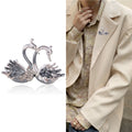 Double Swan Brooch with Silver Gray Feather Details view 2