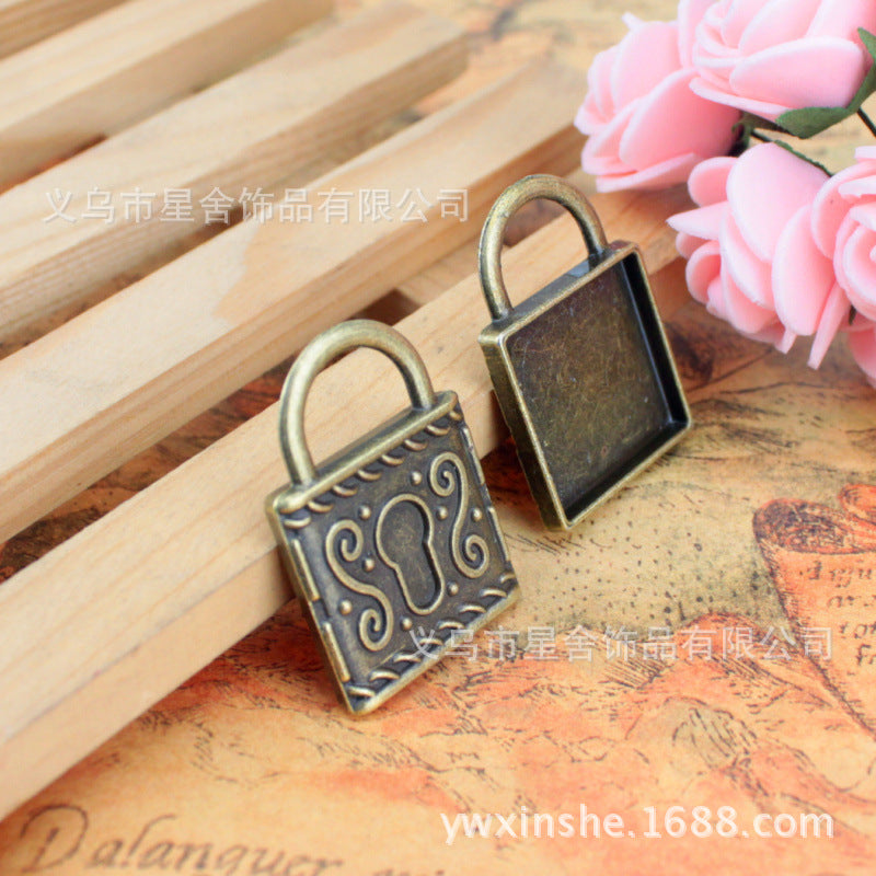 Patterned Lock Charm Pendant with 20mm Square Bezel Setting