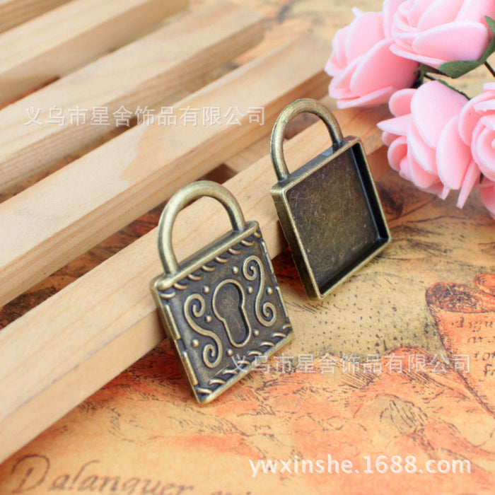 Patterned Lock Charm Pendant with 20mm Square Bezel Setting