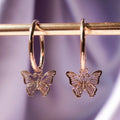 Rose Gold Tone Butterfly Dangle Earrings with Oval Hoops view 1
