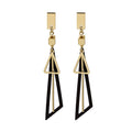Pink Double Triangle Gold Tone Bar Long Dangle Stud Earrings view 5