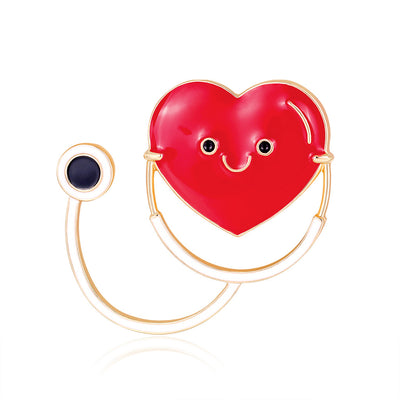Front product view of the heart brooch pin in red and gold