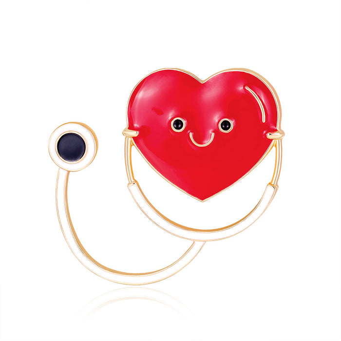 Red Gold Tone Heart Enamel Metal Brooch Pin for Jackets and Lapels