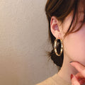 Gold Crystal Open Hoop Earrings with Sparkling Stone Details view 2