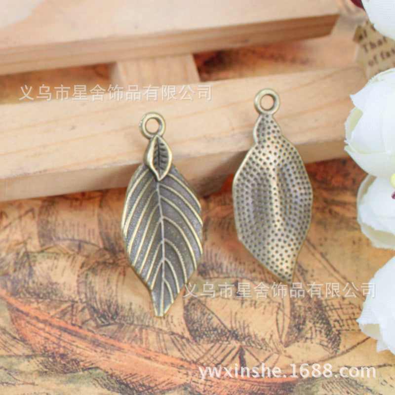 35x15mm Alloy Double Leaf Charm Pendant