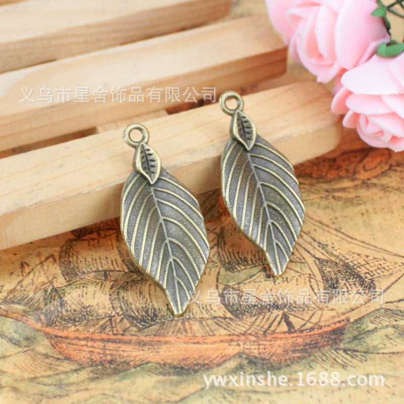 35x15mm Alloy Double Leaf Charm Pendant