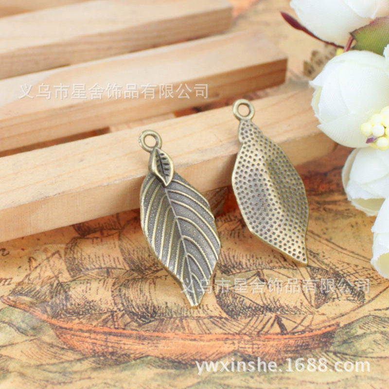35x15mm Alloy Double Leaf Charm Pendant