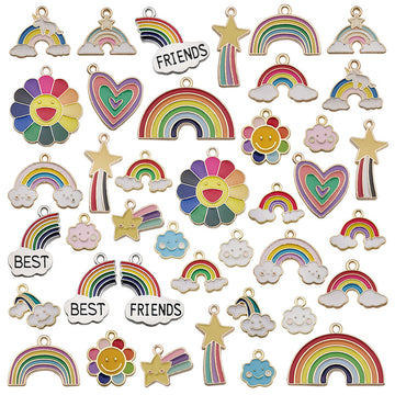 Rainbow, Flower, Heart and Star Charms in Mixed Colors