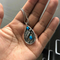 Turquoise Teardrop Feather Pendant Necklace in Silver Tone view 4