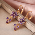 Floral Branch Long Drop Earrings In Five Colored Stone Options view 3