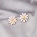 White Translucent Daisy Gold Tone Small Stud Earrings view 3