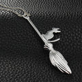 Witch Riding Broom Pendant Necklace in Gold or Silver Tone view 3